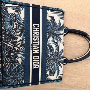 Dior Blue and White Book Tote with Palm Tree Motif